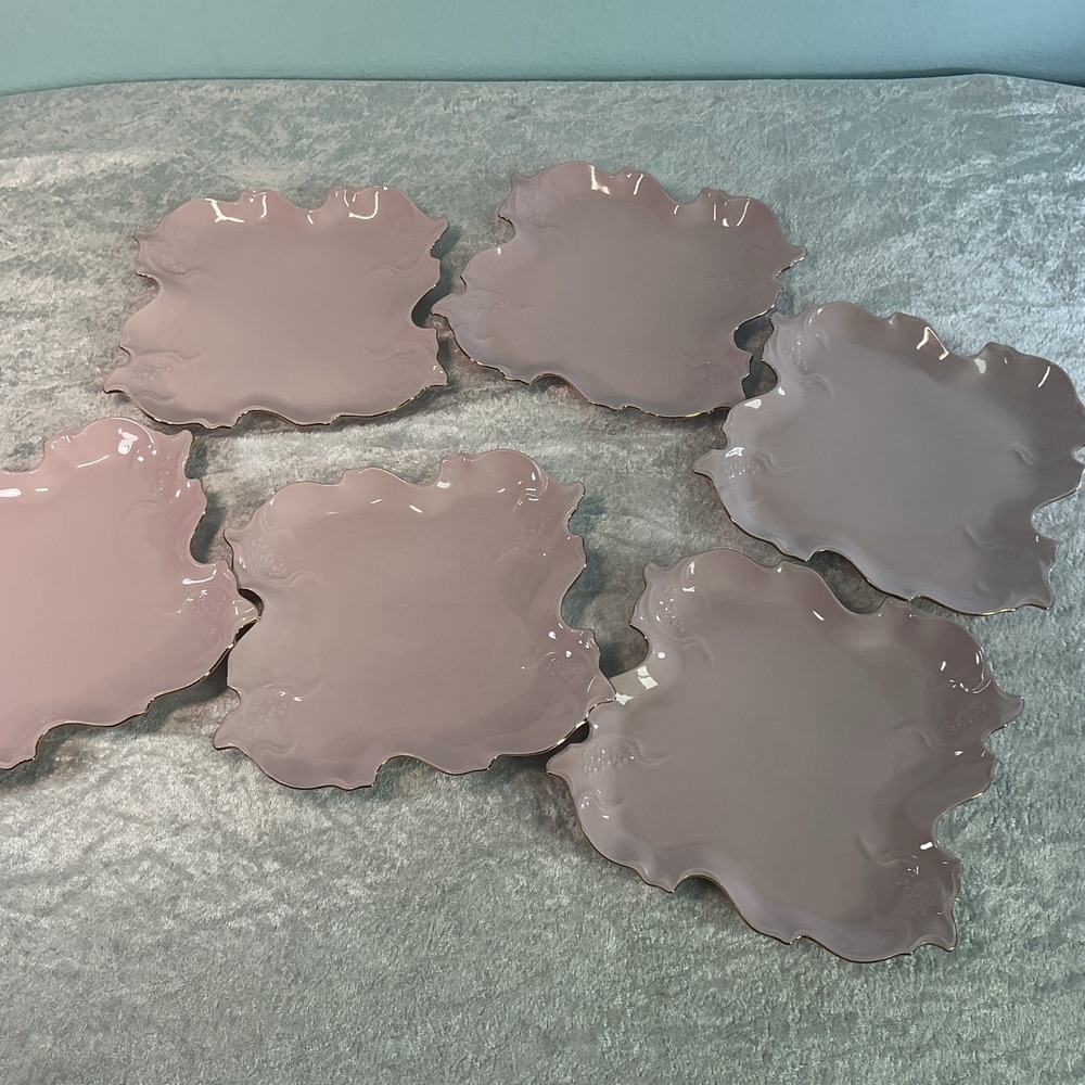 Rare Vintage 6 Rosa Porzellan H & C Czech Porcelain Scalloped Pink Gold 8' Plate